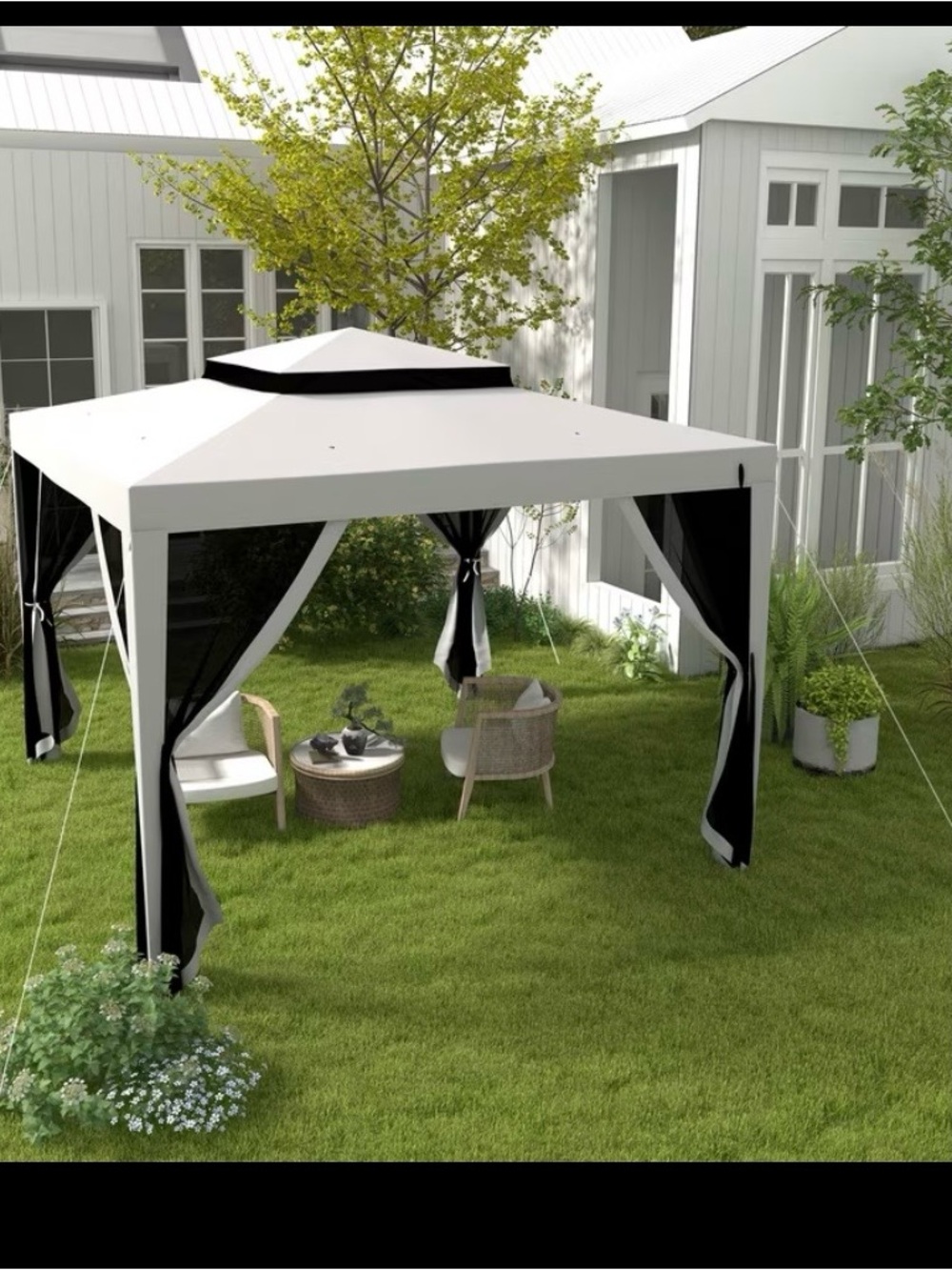 White and Black Outdoor Gazebo Canopy - Home Party Supplies